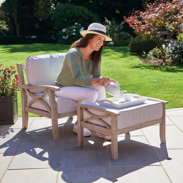 Greenhurst Sorrento Wooden Garden Chair with Stool - Grey 0