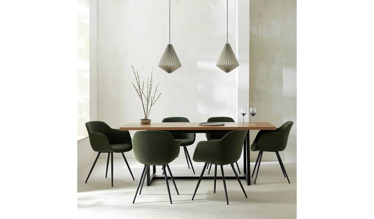 Habitat Wood Effect Extending Dining Table & 6 Green Chairs