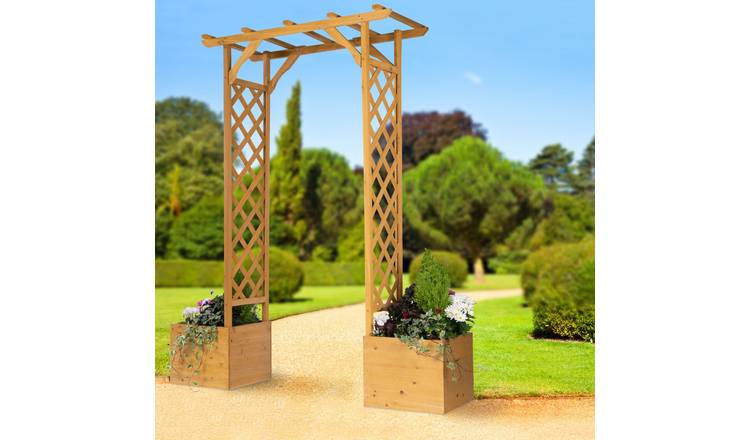 Greenhurst Wooden Garden Arch with Planters -  Natural