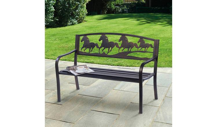 Greenhurst 2 Seater Metal Garden Bench -  Black