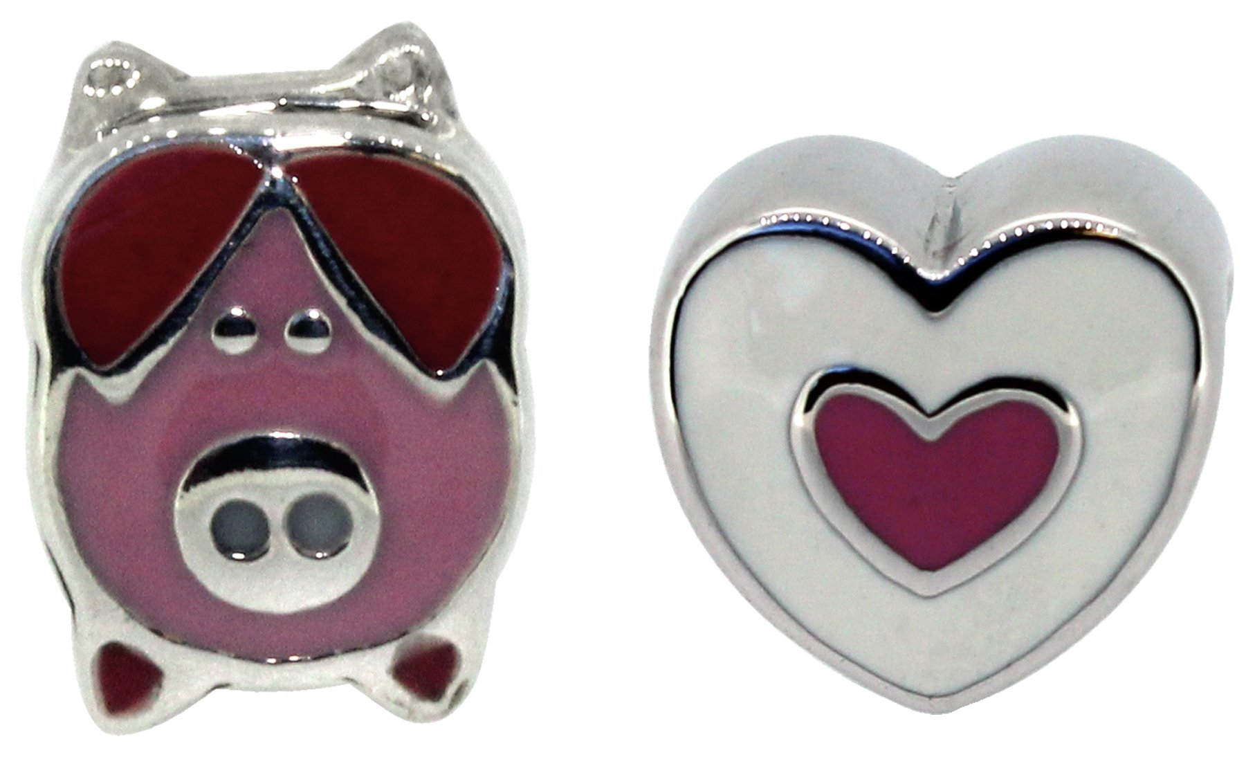 Miss Glitter S.Silver Kids Pink Piggy and Heart Charms - 2.