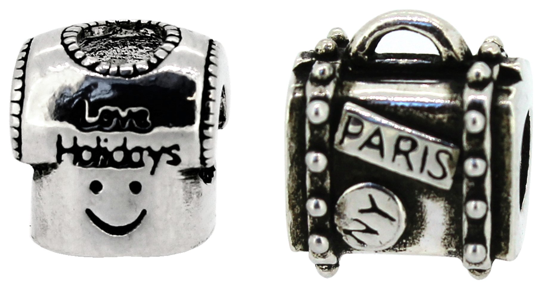 Miss Glitter S.Silver Kids Smiley Face and Suitcase Charms.