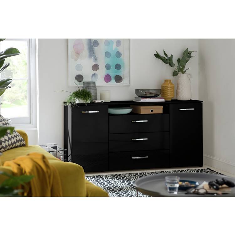 Argos Home Hayward 2 Door 3 Drawer Sideboard - Black Gloss 0