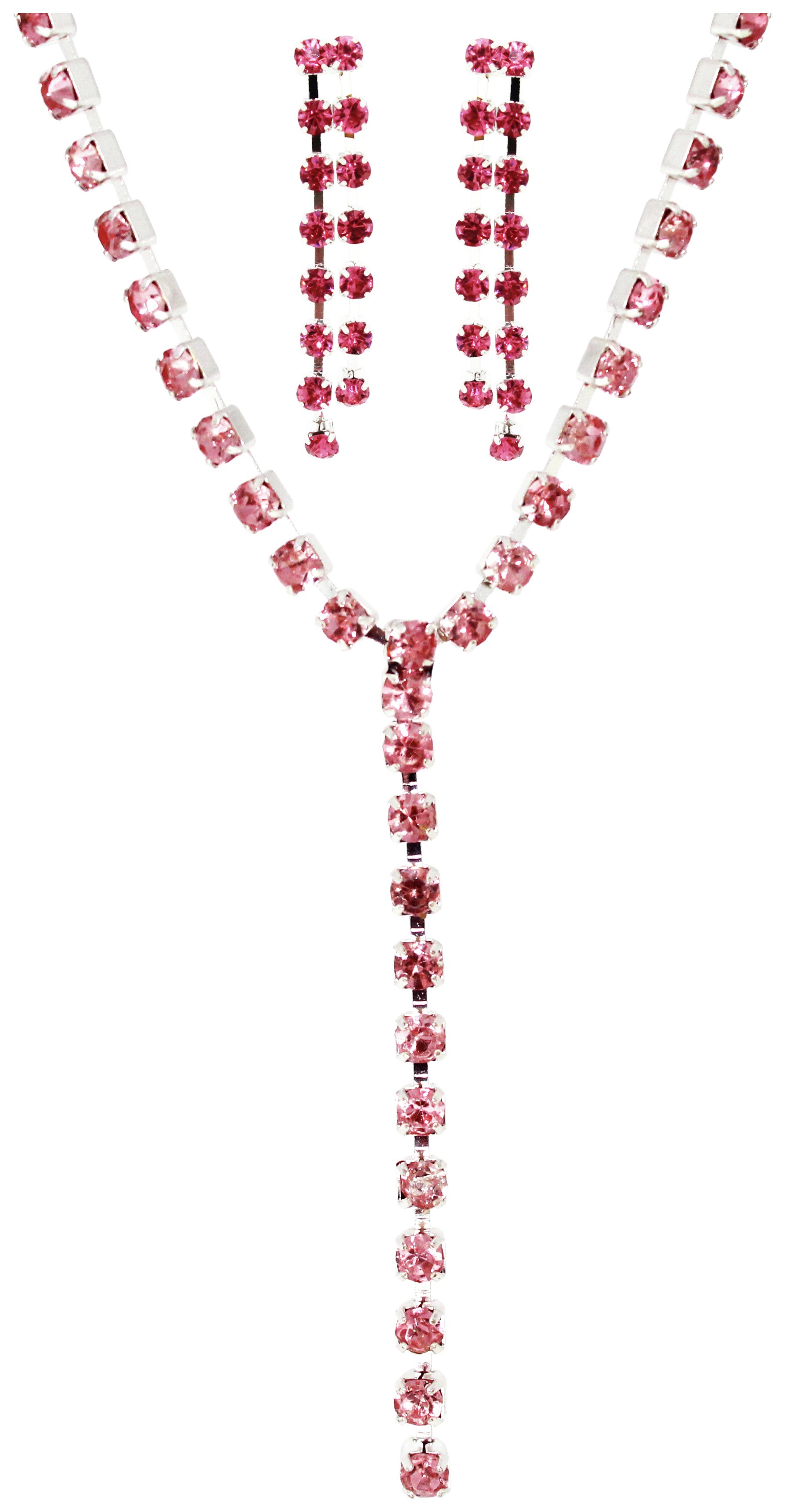 Link Up Diamante Pink Y Necklace and Earring Set.