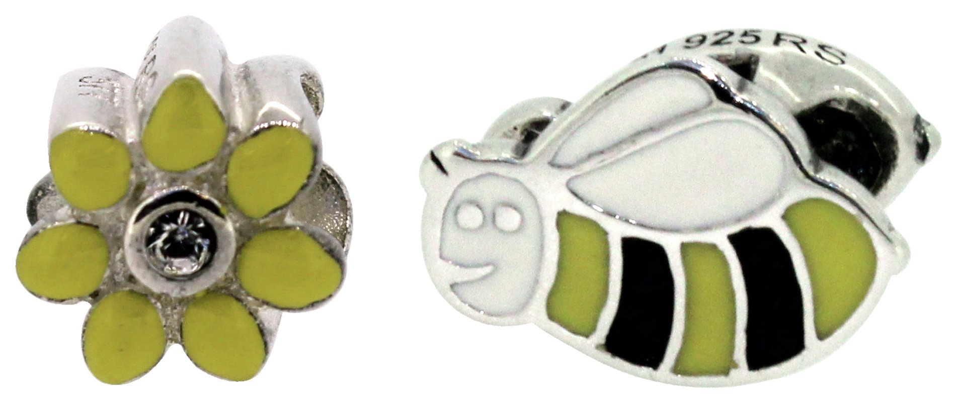 Miss Glitter Silver Kids Enamel Daisy and Bee Charms.