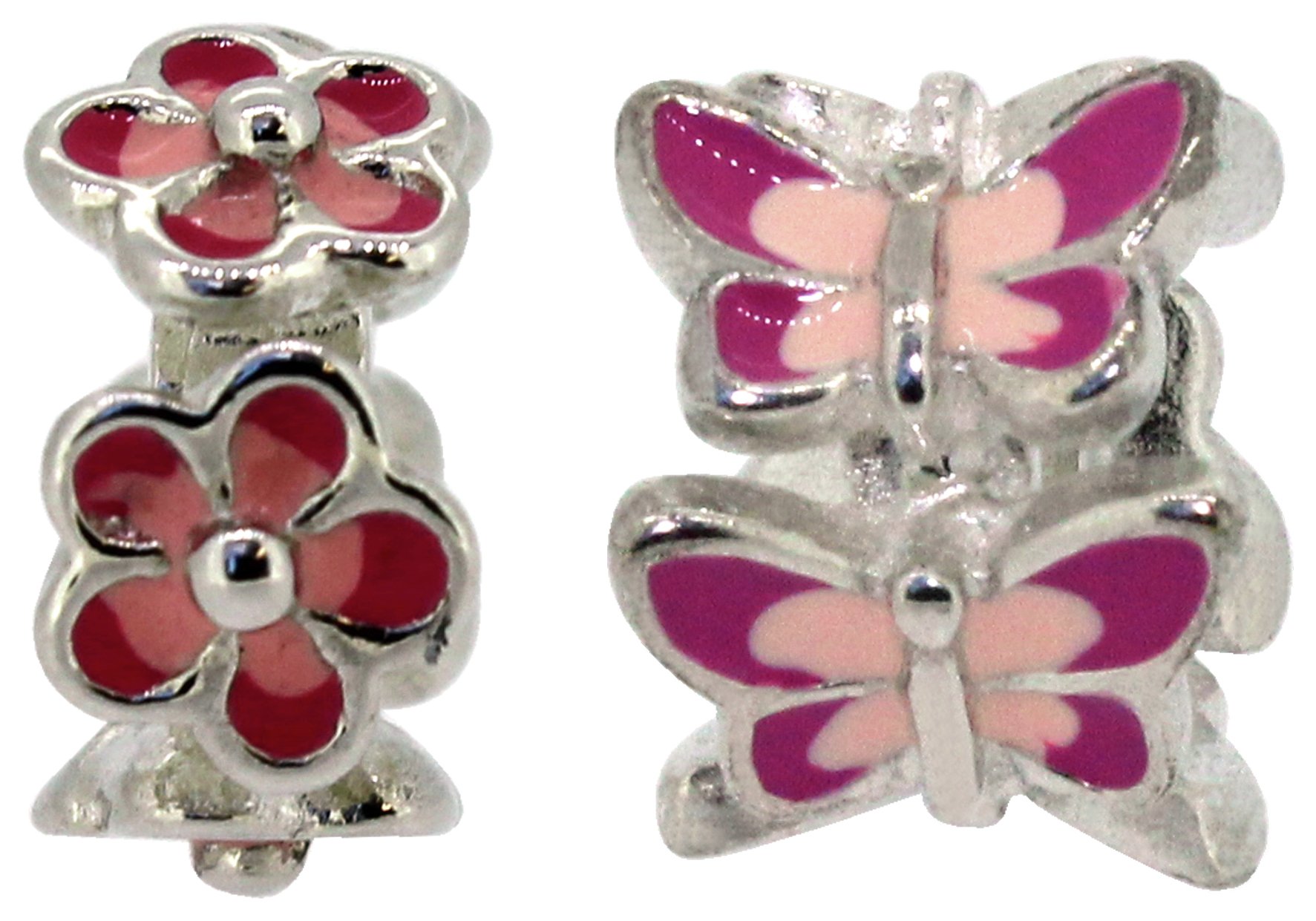 Miss Glitter S.Silver Kids Enamel Red Flower/Butterfly Charm