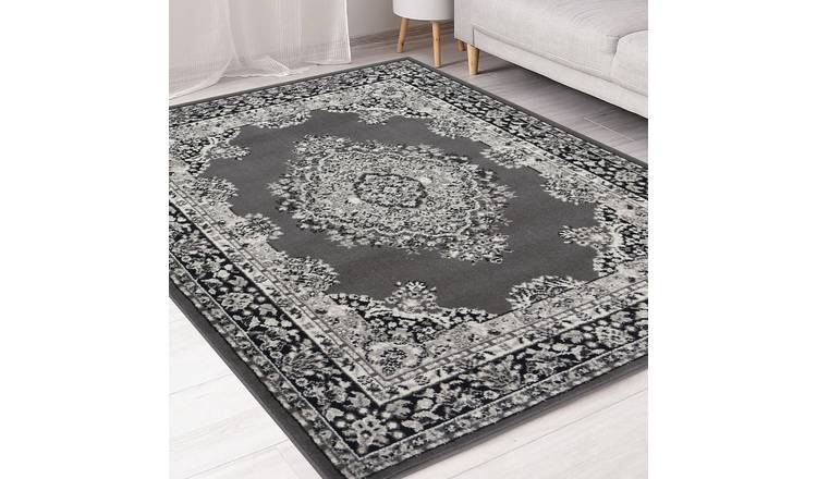 Homemaker Bukhura Traditional Grey Cut Pile Rug - 290x200cm