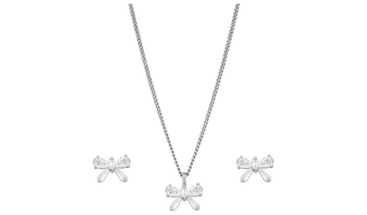 Jon Richard Rhodium Plated Bow Earrings and Pendant Gift Set