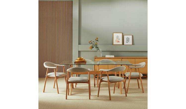 Habitat Zela Glass Natural Dining Table & 6 Natural Chairs