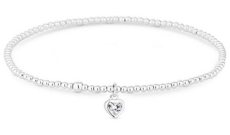 Simply Silver Sterling Silver 925 Heart Stretch Bracelet