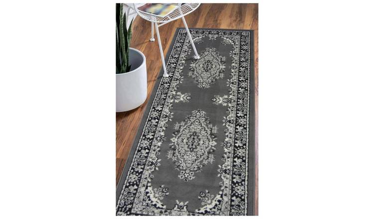 Homemaker Bukhura Traditional Grey Cut Pile Runner -200x67cm