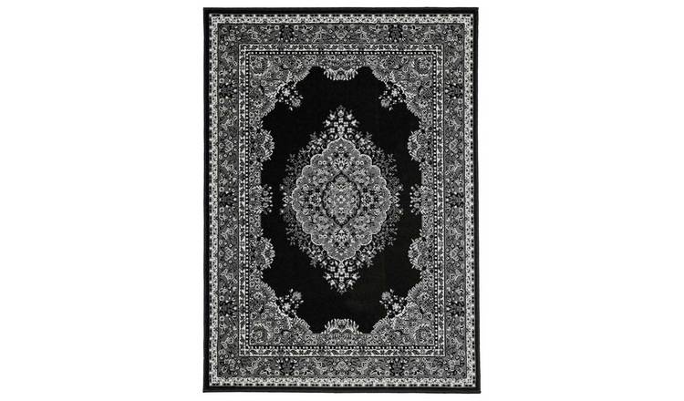 Homemaker Bukhura Traditional Black Cut Pile Runner-67x200cm