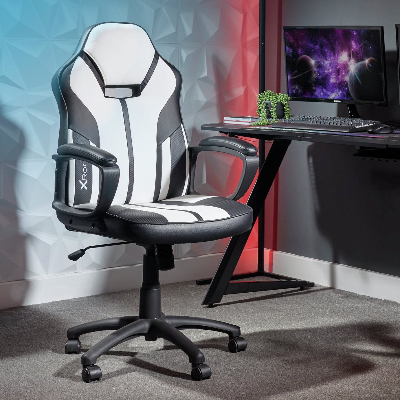 X Rocker Lunar Ergonomic Office Gaming Chair - Black & White