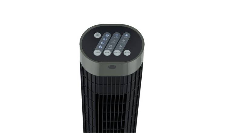 Challenge Grey Oscillating Tower Fan with Remote Control. 