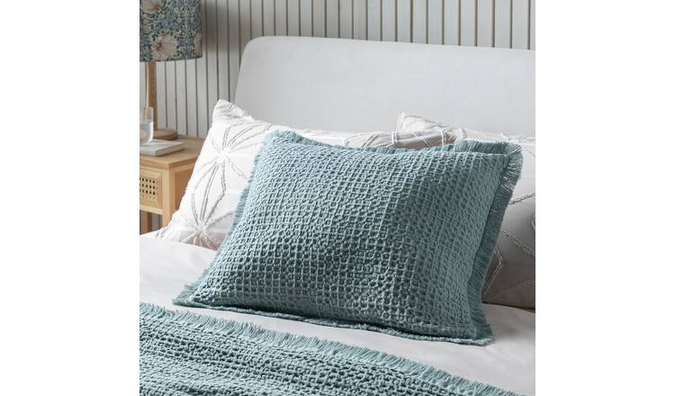 Habitat Waffle Frayed Cushion - Seafoam Green - 55x40cm