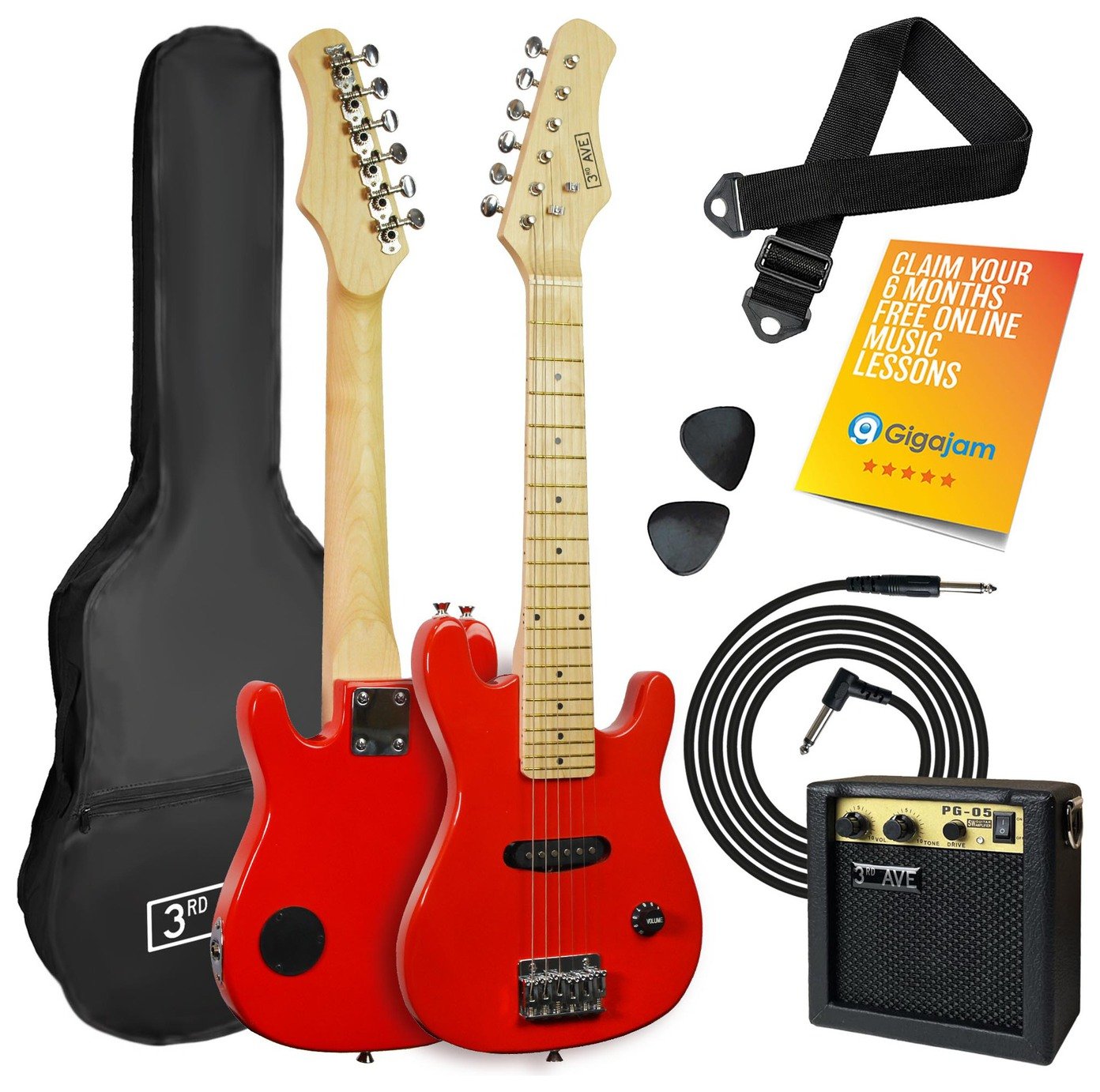 3rd Avenue 1/4 Size Kids Electric Guitar Pack – Red