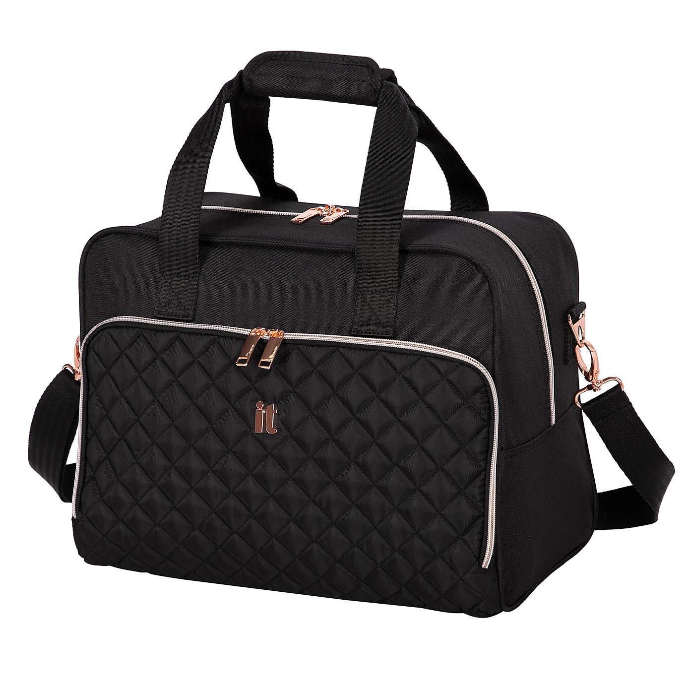 black quilted suitcase