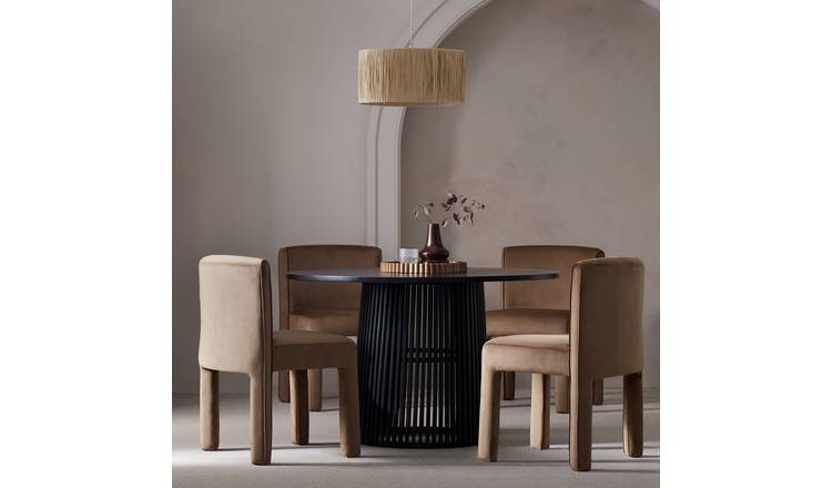 Habitat Jericho Black Dining Table & 4 Natural Chairs