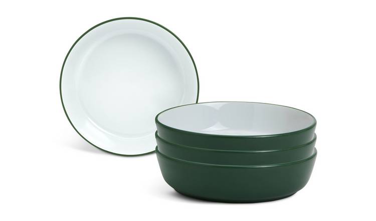 Habitat Two Tone 4 Piece Stoneware Pasta Bowls-Green & White