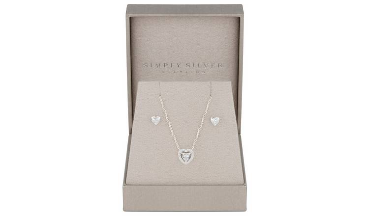 Simply Silver Sterling Silver 925 Halo Heart Jewellery Set