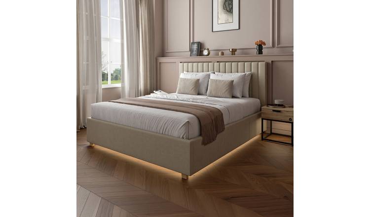 XR Living Maisie Double End Lift LED Ottoman Bed - Cream