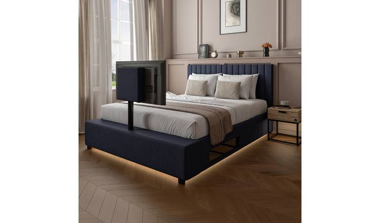 XR Living Maisie Double TV Side Lift Ottoman Bed - Navy