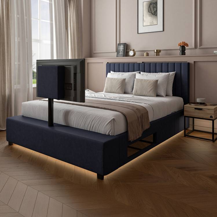 XR Living Maisie Double TV Side Lift Ottoman Bed - Navy 0