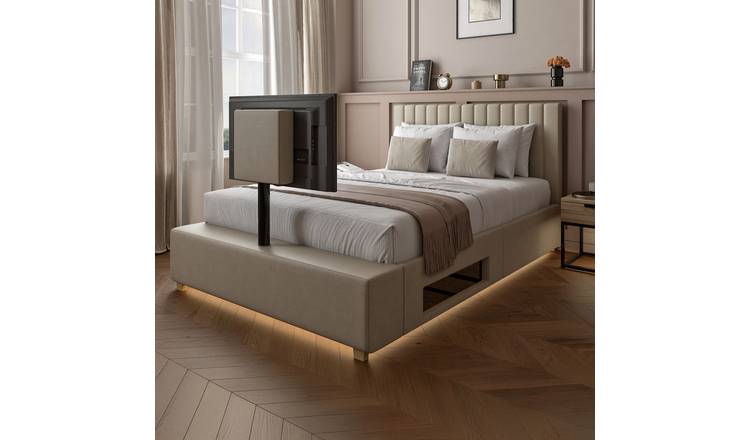 XR Living Maisie Kingsize Side Lift TV LED Ottoman Bed-Cream