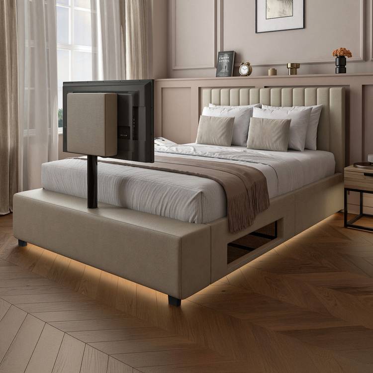 XR Living Maisie Kingsize TV LED Bed Frame - Cream 0