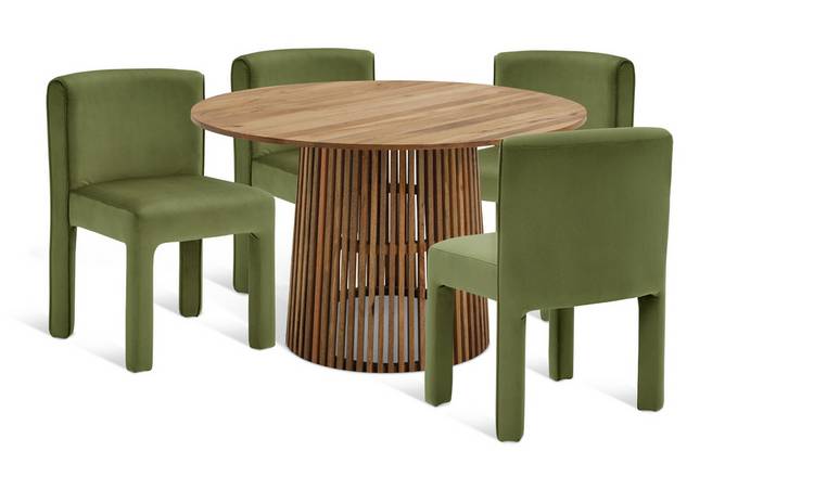 Habitat Jericho Solid Wood Oak Dining Table & 4 Green Chairs