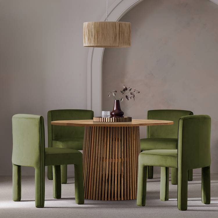 Habitat Jericho Natural Dining Table & 4 Green Chairs 0