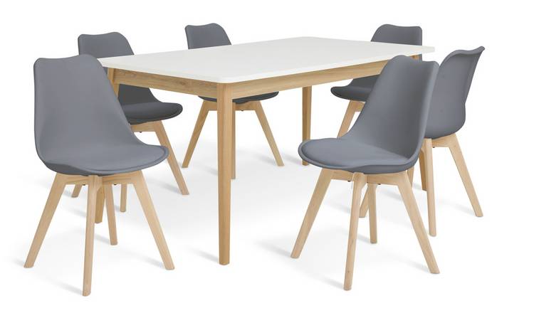 Habitat Wood Effect Extending Dining Table & 6 Grey Chairs