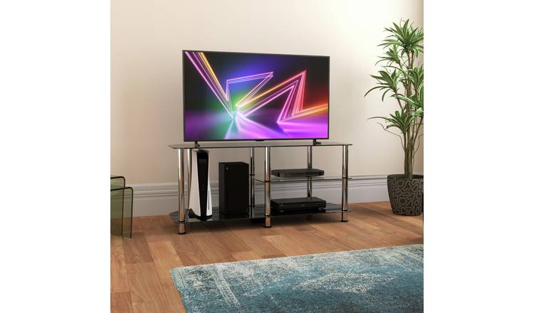 AVF SDC1140-5 Up to 55 Inch Glass TV Stand - Black & Chrome