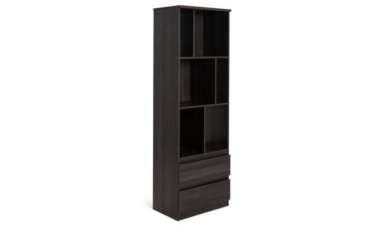 Tall narrow store black bookcase