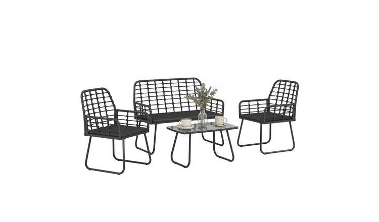 Outsunny 4 Piece Rattan Outdoor Furniture Set Outdoor Patio - Black