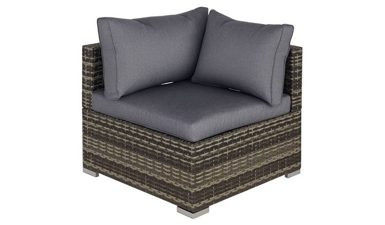 Outsunny Outdoor PE Rattan Corner Sofa, Garden Wicker Furniture - Deep Grey