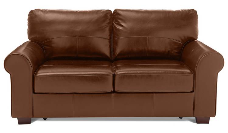 Tan leather pull out outlet couch