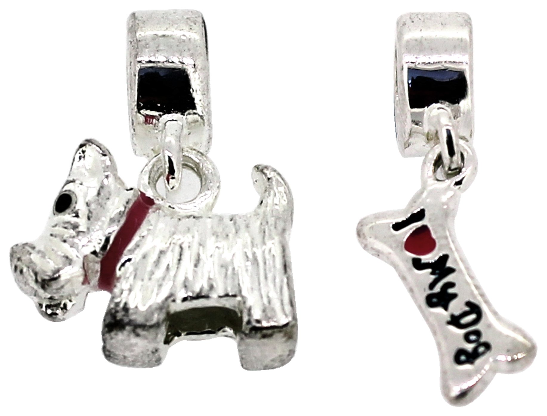 Miss Glitter S.Silver Kids Bone and Scott Dog Drop Charms.