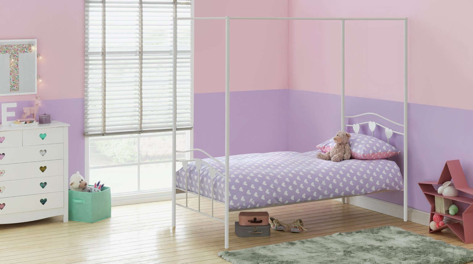 Argos Home Hearts White Single 4 Poster Bed & Kids Mattress