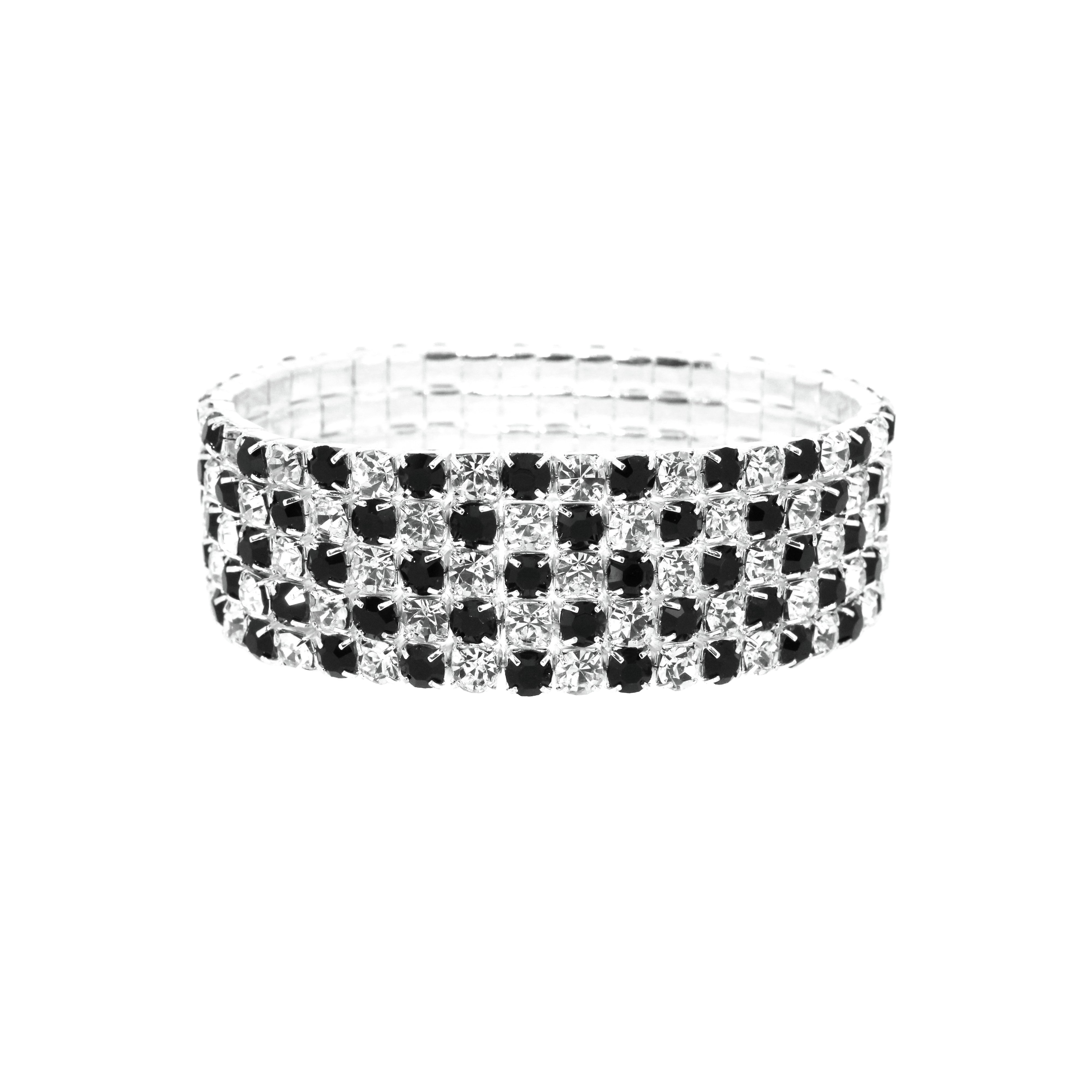 Link Up Diamante Black and White Elastic Bracelet.