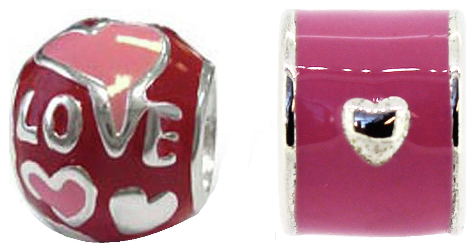 Miss Glitter S.Silver Kids Enamel Pink Heart and Love Charms