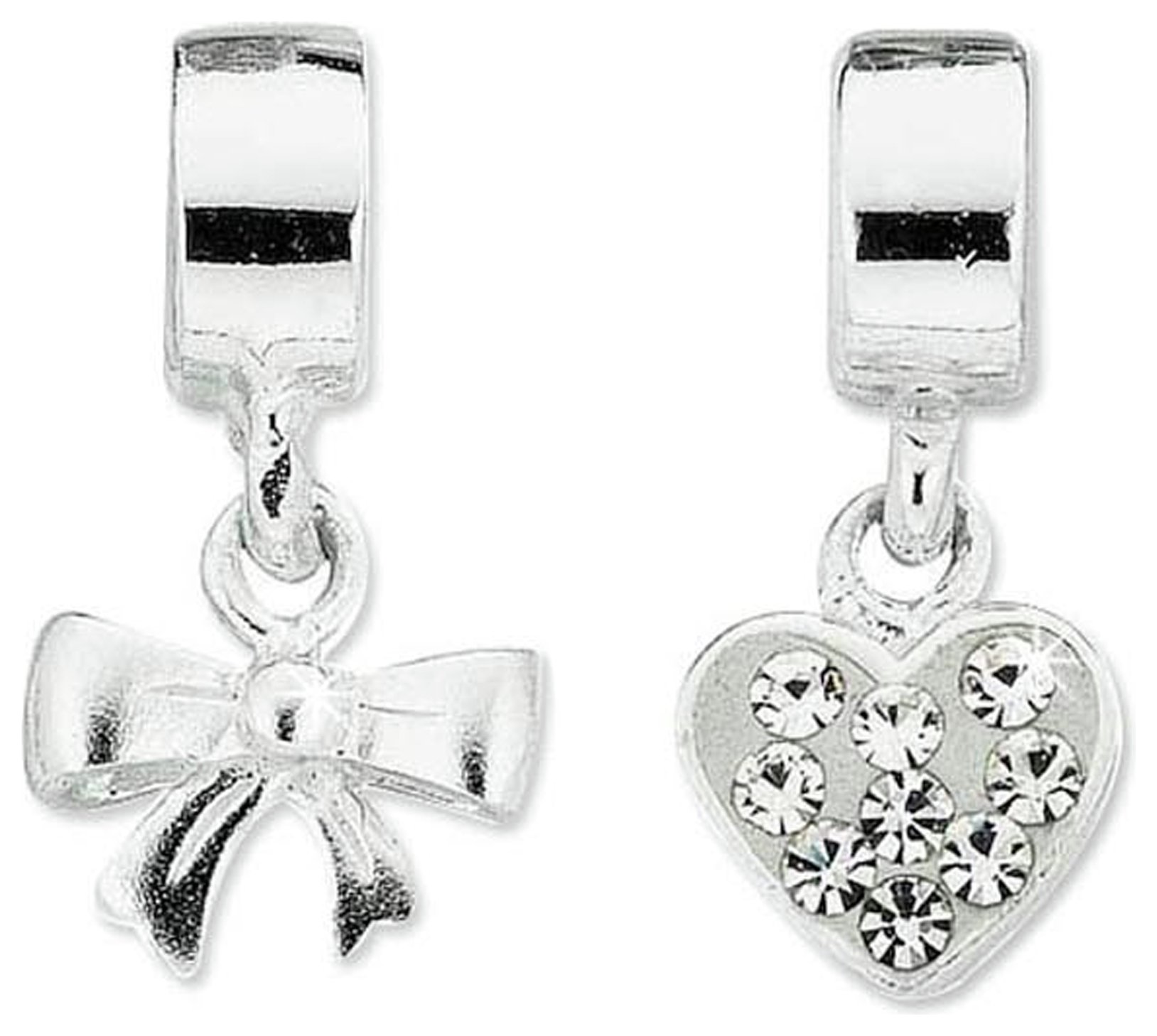 Miss Glitter Sterling Silver Kids Heart and Bow Drop Charms.