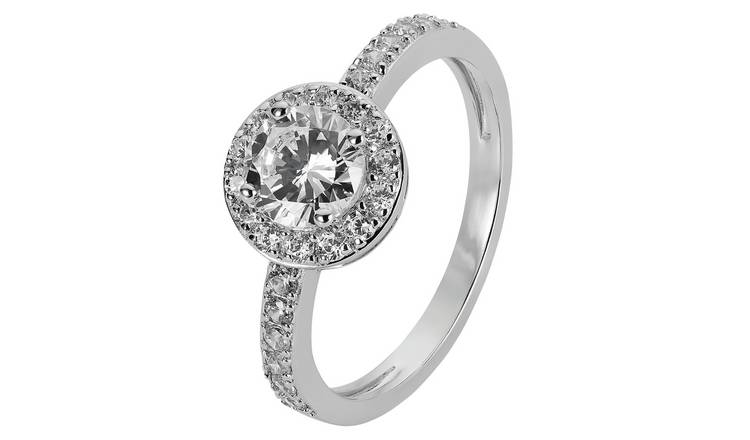 Revere Sterling Silver Cubic Zirconia Halo Ring - J