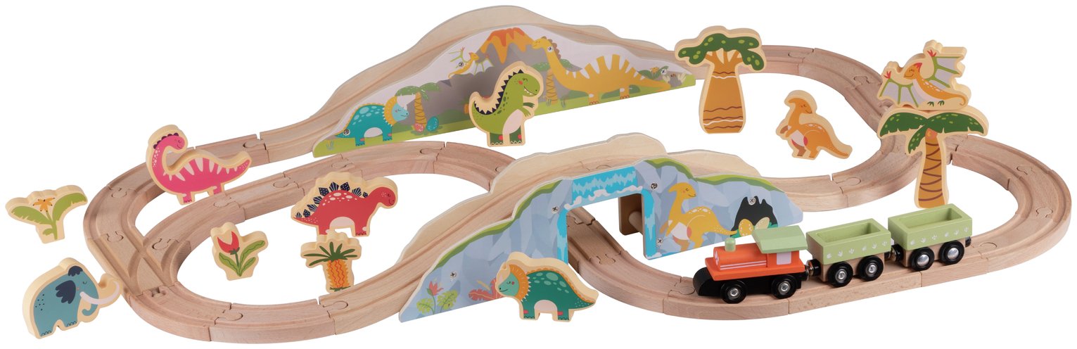 Chad Valley 43 Pieces Wooden Dino Train Set