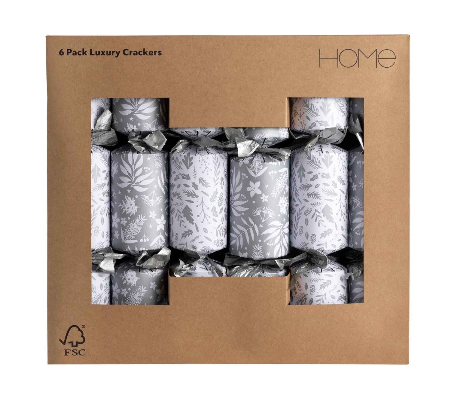 Habitat Home Silver Leaves Luxury Crackers Pack of 6