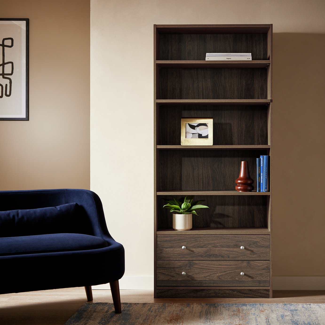 Argos Home Maine 2 Drawer Bookcase - Walnut