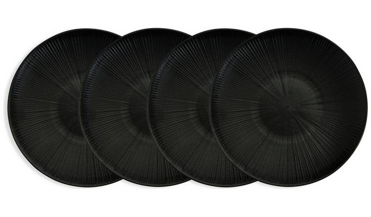 Habitat Black Textured Dinner Plate - Pack of 4