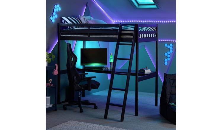 Argos Home Gaming Highsleeper Frame Desk & Mattress – Black