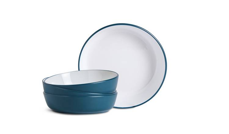 Habitat Two Tone 4 Piece Stoneware Pasta Bowls -Navy & White