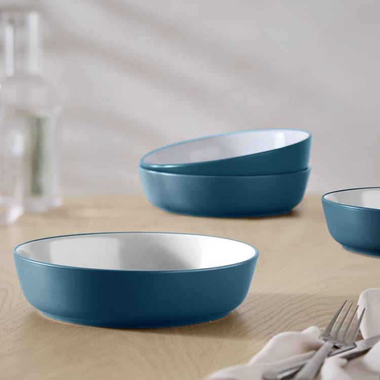 Habitat Two Tone 4 Piece Stoneware Pasta Bowls -Navy & White 0